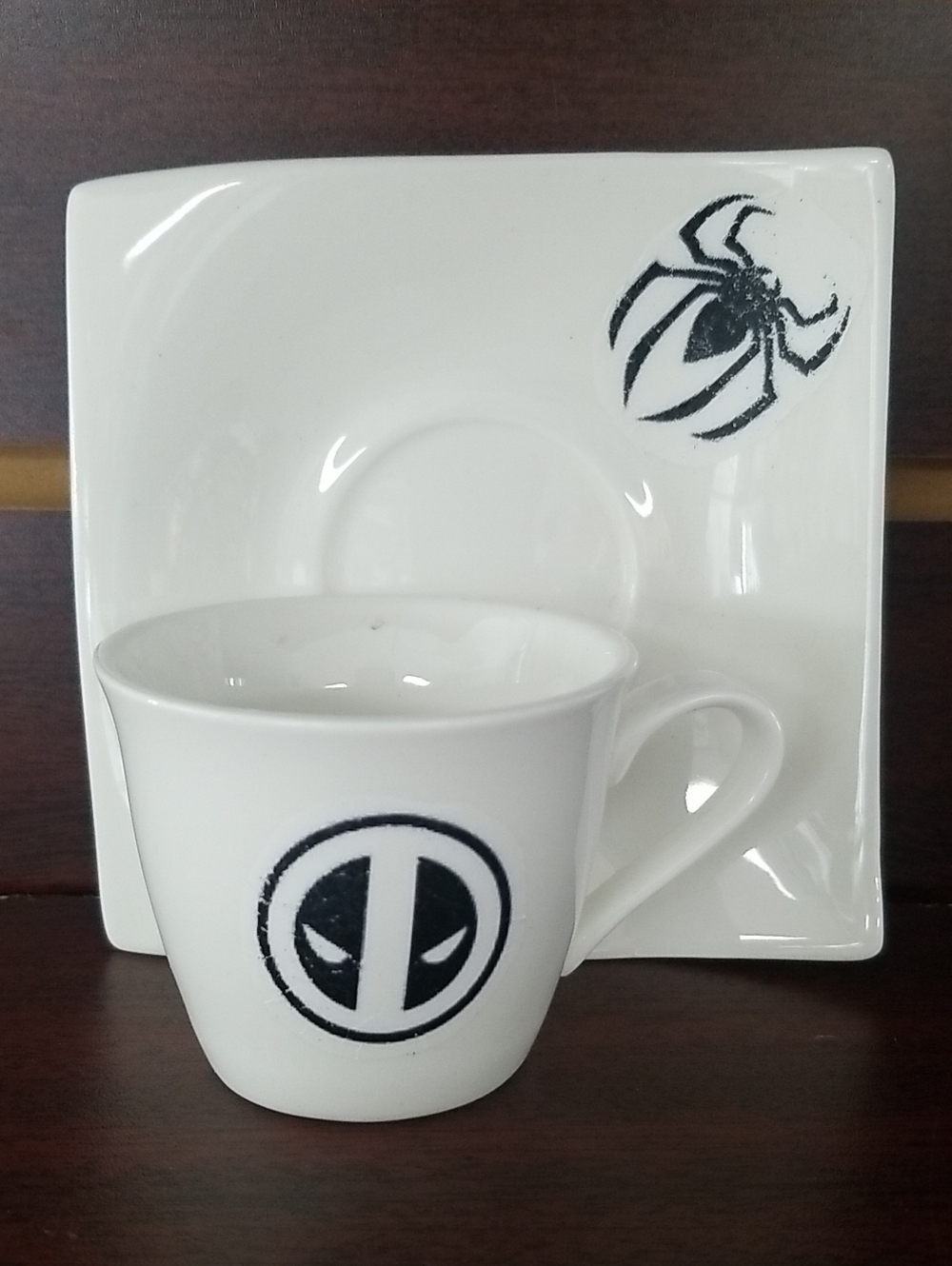 Deadpool And Spiderman Expresso Cup And Saucer